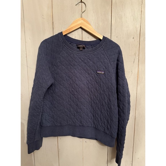 Patagonia Tops - Patagonia Sweatshirt Sweater  Womens‎ Sz-Med Blue Quilted Organic Crew Pullover